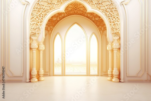 Islamic mockup background with Arabic ornaments copy space for text Generative AI © STF Design 