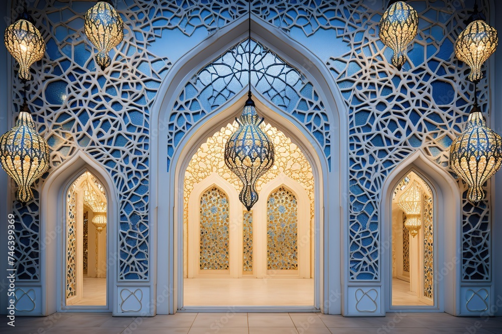 Geometric traditional Islamic ornament. Ceramic mosaic. Abstract background. Generative AI