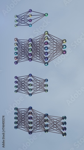 Neural Network Architectures: Exploring Fully Connected Structures - Variations in Artificial Neural Network Configurations, 3D rendering