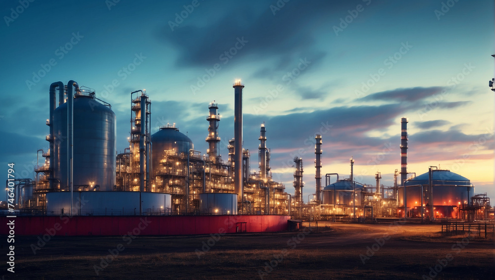 oil and gas power plant refinery with storage tanks
