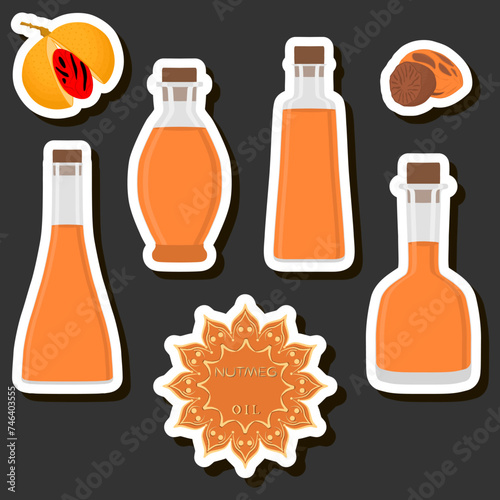 Illustration on theme big set different types liquid oil, bottle various size