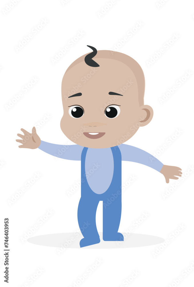 Baby is walking. First steps baby. Infant. Dark eyes, caucasian. Vector flat illustration. Cartoon people design. Suitable for animation, using in web, apps, books, education projects Baby is walking. First steps baby. Infant. Dark eyes, caucasian. Vector flat illustration. Cartoon people design. Suitable for animation, using in web, apps, books, education projects