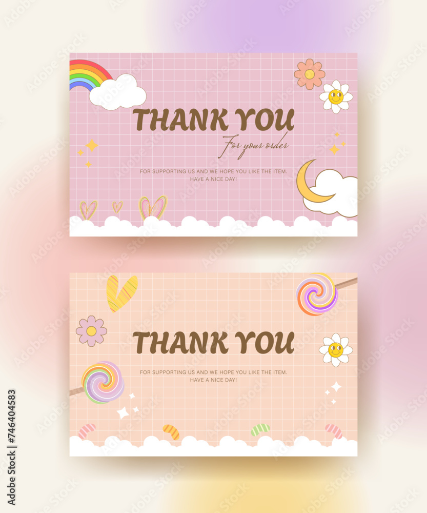 greeting card. thank you card with aesthetic cute old 90s retro design