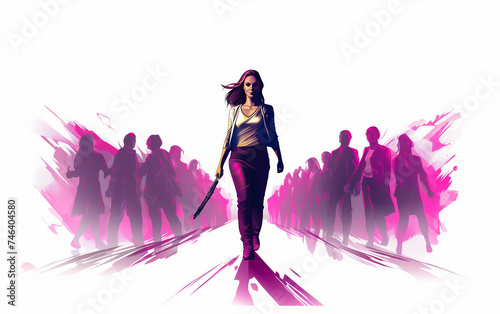 Illustration of a Woman at the Forefront of Gender Advocacy Isolated on White Background.