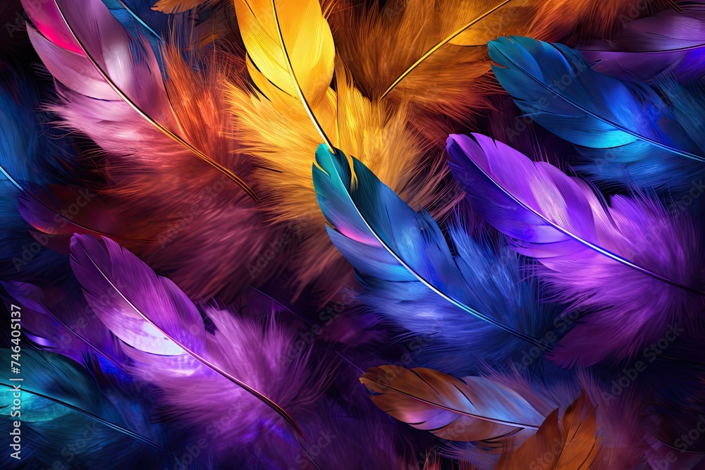 Obraz premium Top View of Colorful Feathers at a Carnival Party