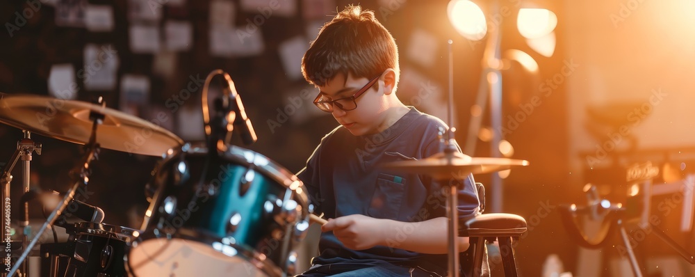 Naklejka premium Adaptive musical performance musician with disability in spotlight captivating melody