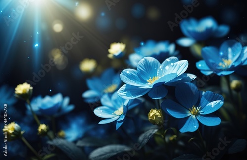 Blue flowers on dark forest background © WrongWay