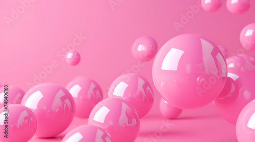 Floating pink spheres 3d rendering on pink background	
