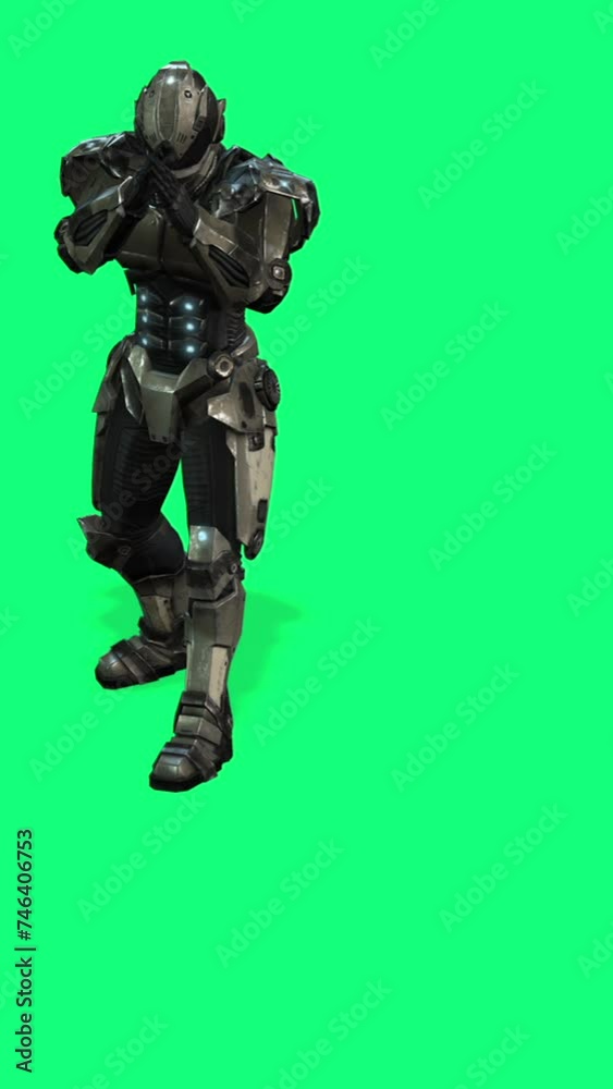Futuristic Armored Soldier boxing on Green Screen for Compositing Futuristic Armored Soldier boxing on Green Screen for Compositing