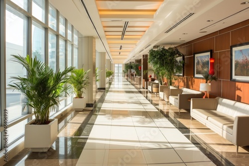 Elegant Business Corridor  Luxurious Office Interior with Stylish Furniture and Sophisticated Decor