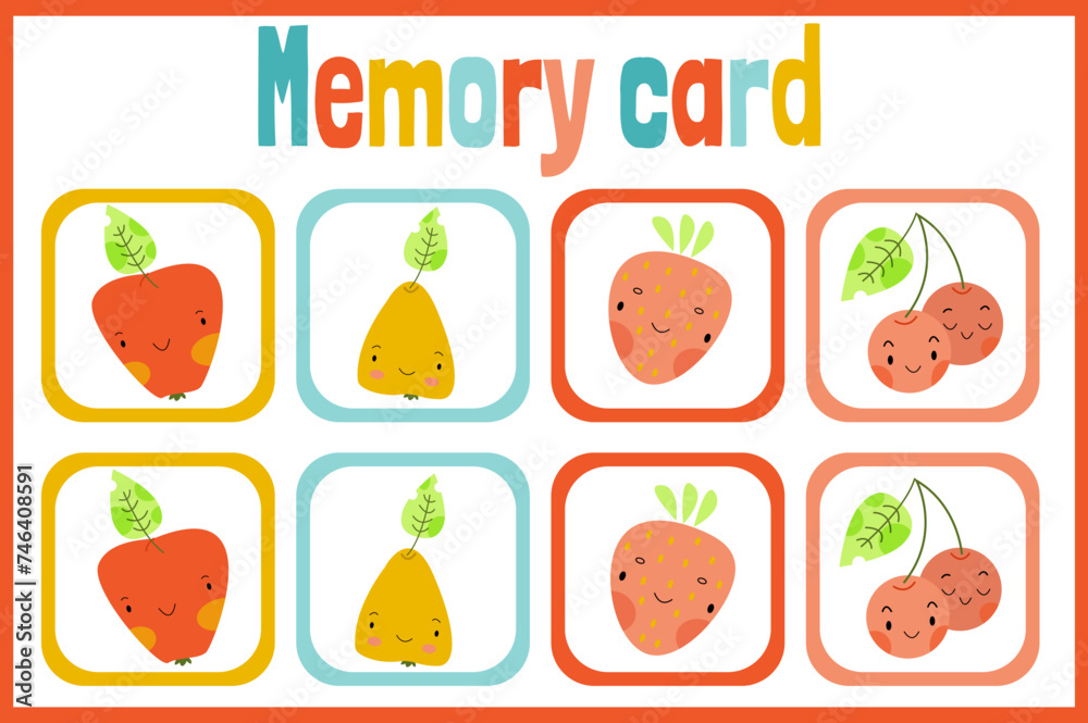 vector memory play with cute fruits for kids Stock Vector | Adobe Stock