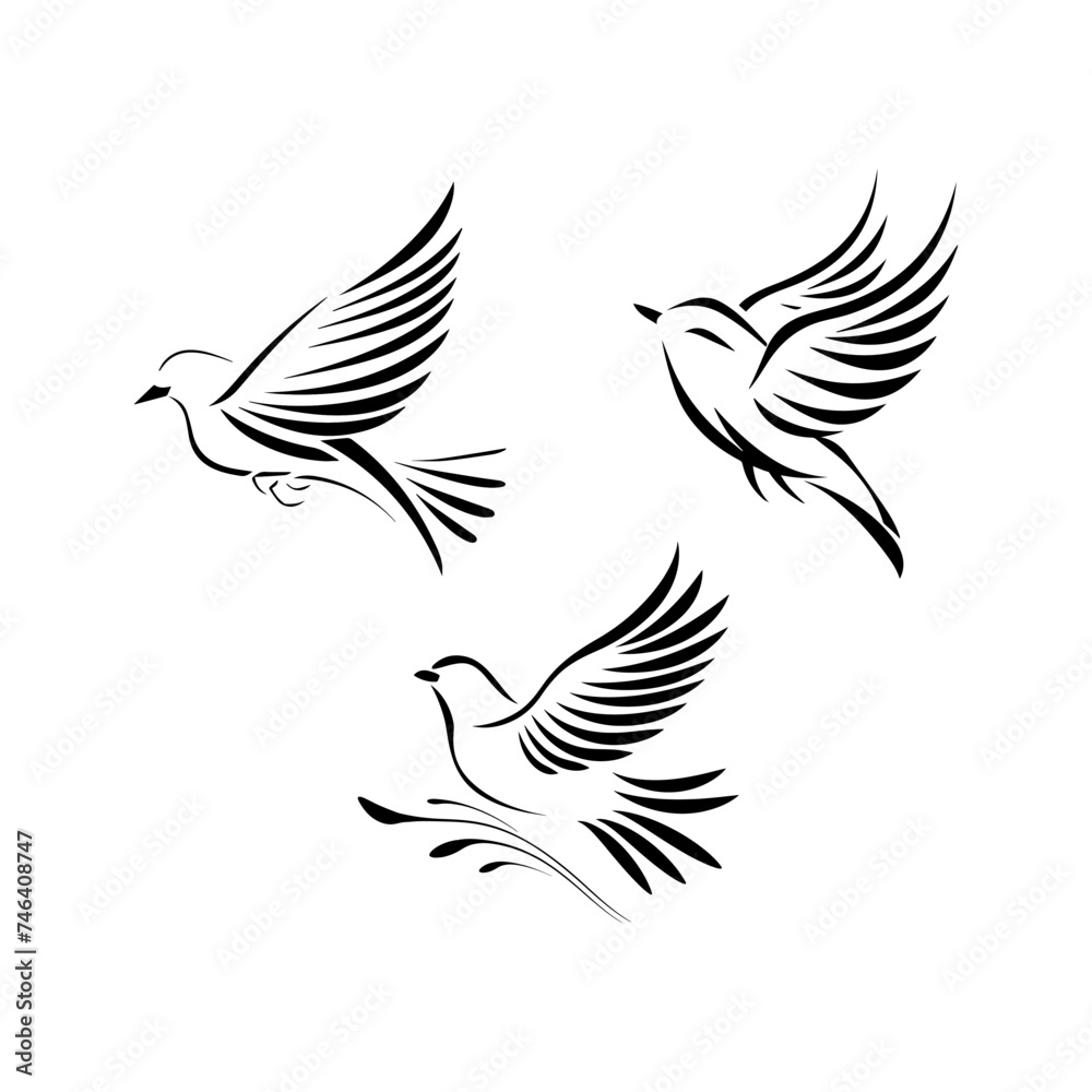 Set of flying birds emblem. Birds logotype
