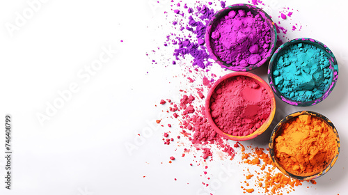 Colorful Holi powder on white background