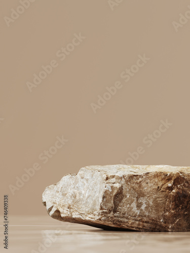 Minimal mockup concept for cosmetic product presentation. Stone podium on beige background. Clipping path of each element included. 3d rendering illustration. 