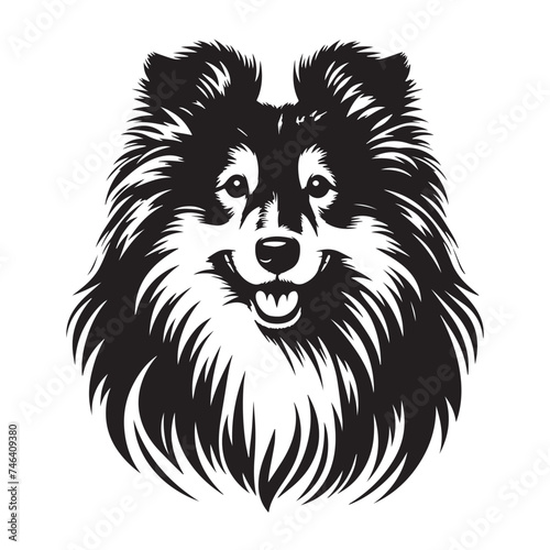 Vintage Retro Styled Vector Shetland Sheepdog (Sheltie) Silhouette Black and White - illustration
