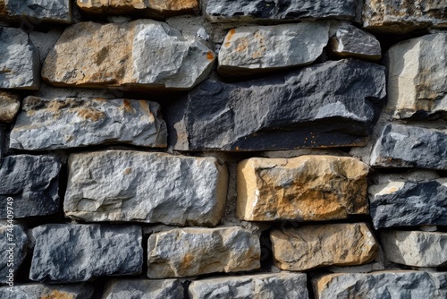 Close-Up Stone Wall Background: Decorative Masonry Construction in Various Shapes and Shades