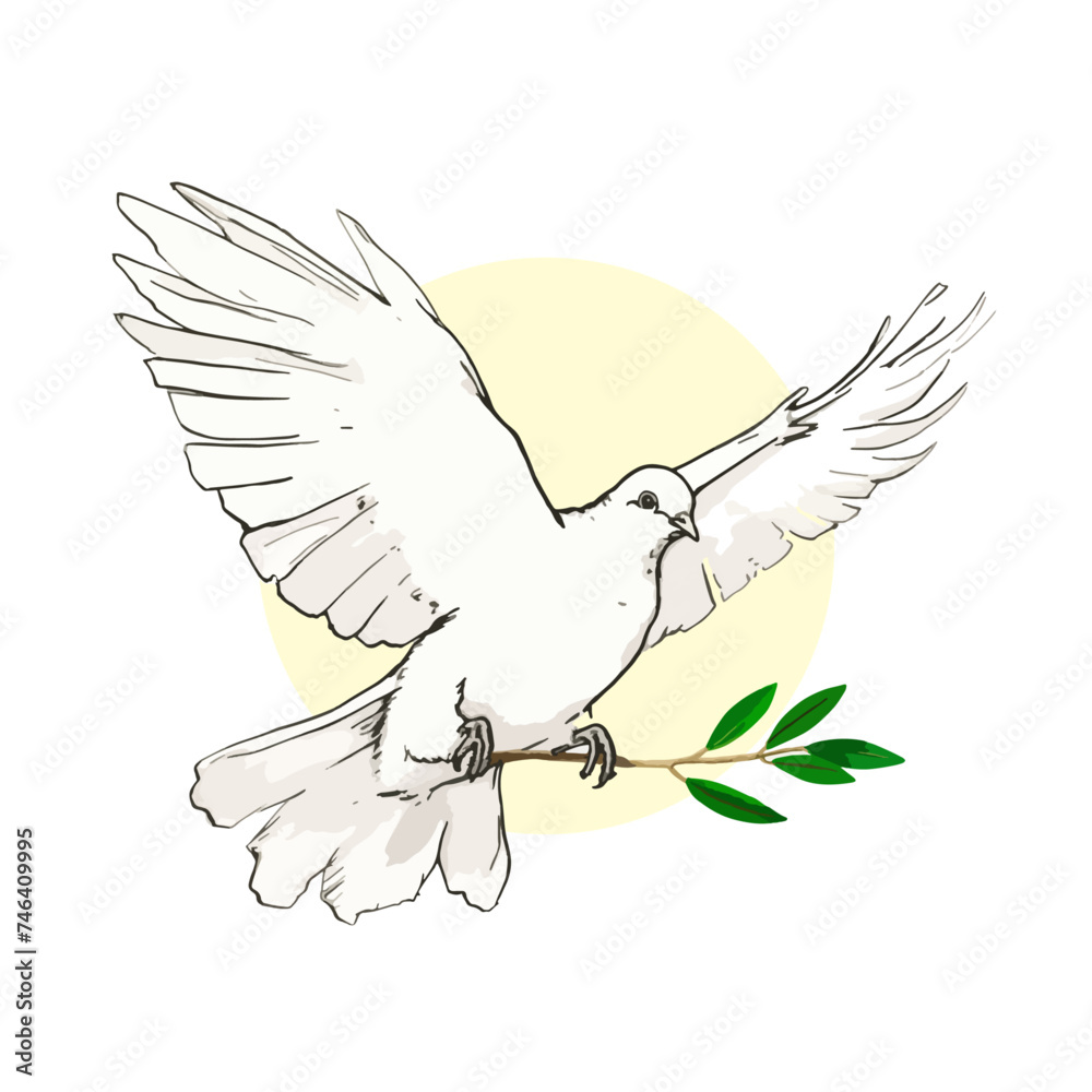 Fototapeta premium dove of peace illustration, with olive branch 