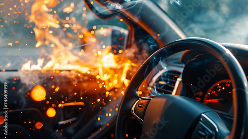 Airbag explosion on steering wheel.