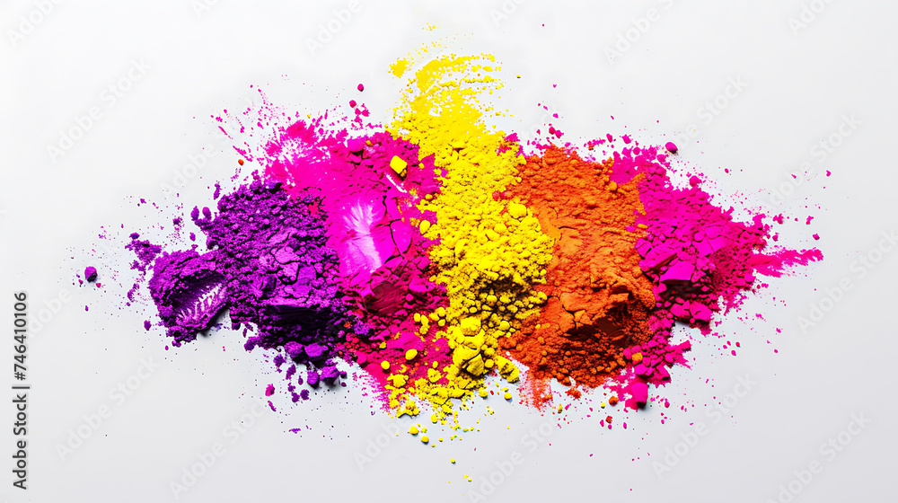 Colorful Holi powder on white background
