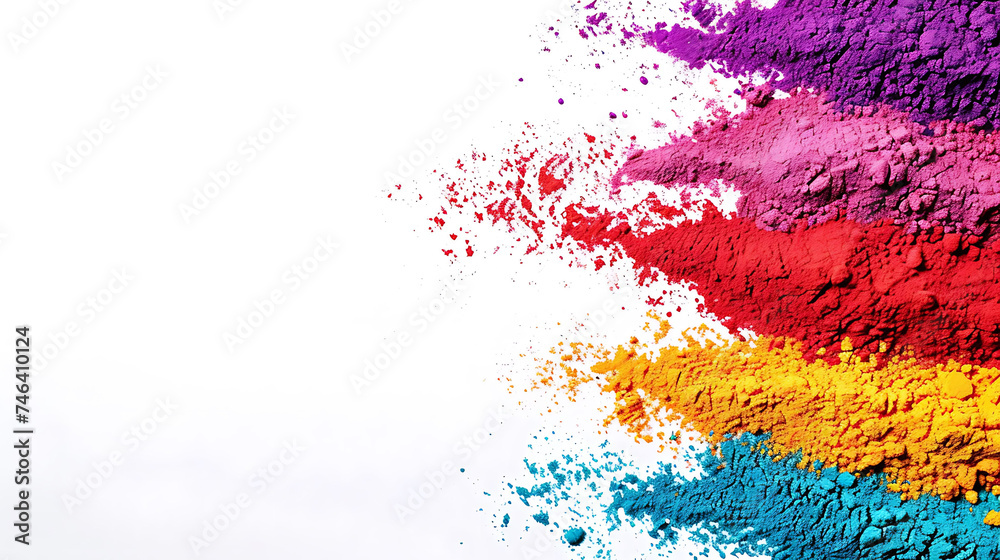Colorful Holi powder on white background