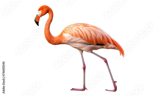 Pink Flamingo Standing. A pink flamingo stands gracefully its long legs supporting its slender body. The flamingos vibrant feathers. on a White or Clear Surface PNG Transparent Background.
