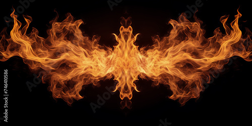 photograph of a symmetrical intricately flowing fire stream against a dark background