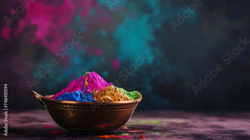 Colorful traditional Holi powder in bowls