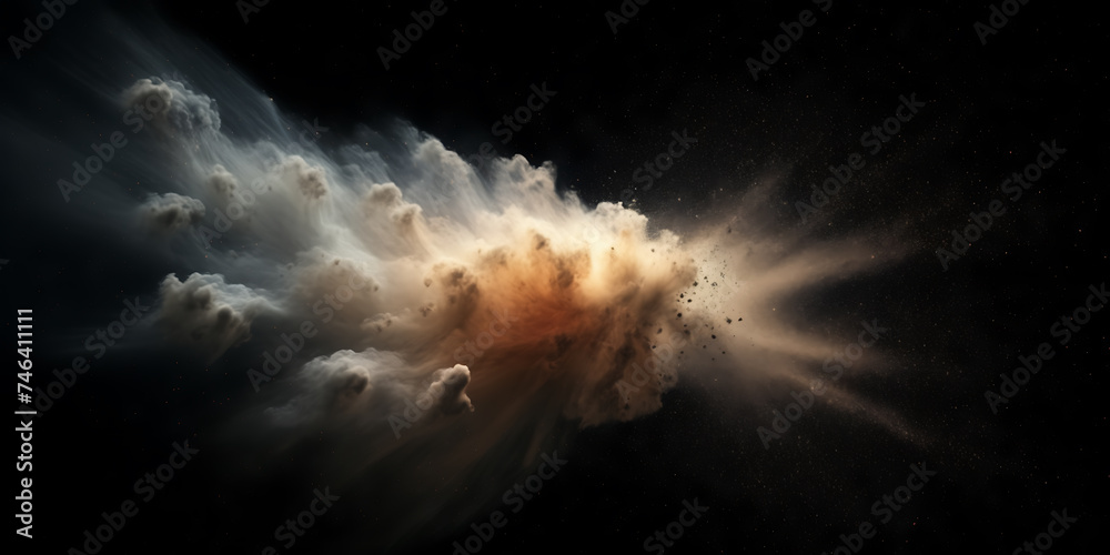 telescope image of a cloud of particles colliding in space, black background and muted color scheme - obrazy, fototapety, plakaty 