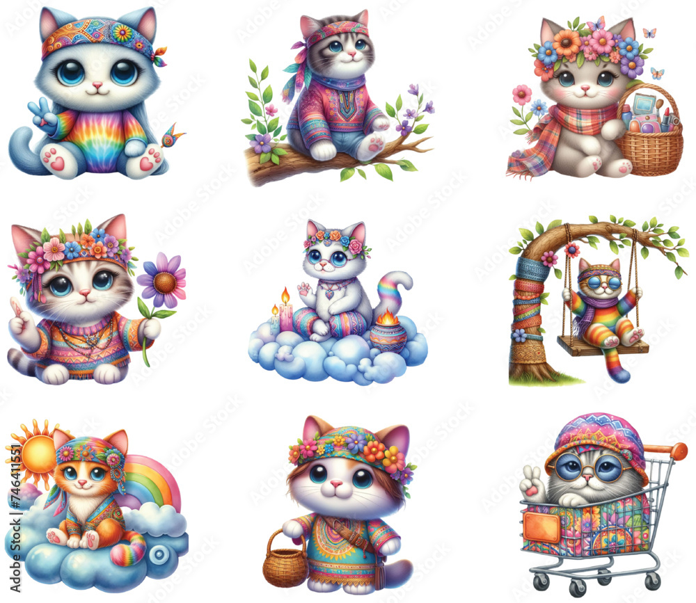 Hippie Cute Cats Clipart Hippie Cute Cats Clipart