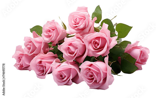 Bouquet of Pink Roses. The roses are neatly arranged, with their delicate petals and green stems visible. on a White or Clear Surface PNG Transparent Background.