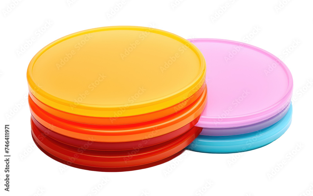 A collection of vibrant frisbees in various colors stacked neatly on top of each other. The frisbees look playful and ready for outdoor fun. on a White or Clear Surface PNG Transparent Background. A collection of vibrant frisbees in various colors stacked neatly on top of each other. The frisbees look playful and ready for outdoor fun. on a White or Clear Surface PNG Transparent Background.