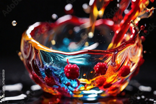 Colorful water fire berry splash crystalize with straight line. Generative AI.