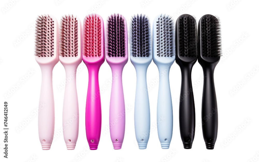 Four Different Brushes Lined Up Together. A group of four various brushes are neatly arranged next to each other. on a White or Clear Surface PNG Transparent Background. Four Different Brushes Lined Up Together. A group of four various brushes are neatly arranged next to each other. on a White or Clear Surface PNG Transparent Background.