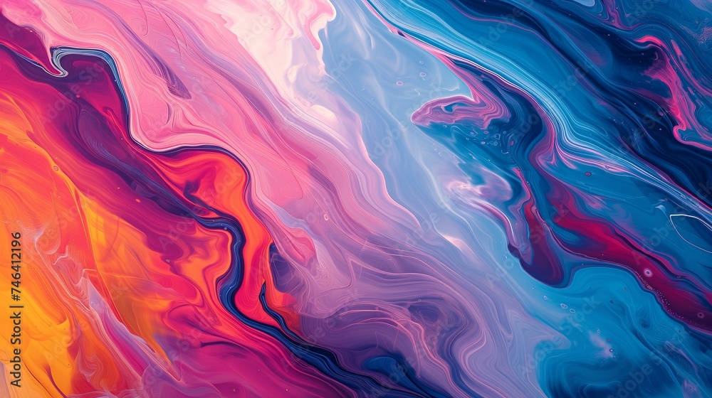 Pink blue purple fluid art. Abstract art. Generative AI