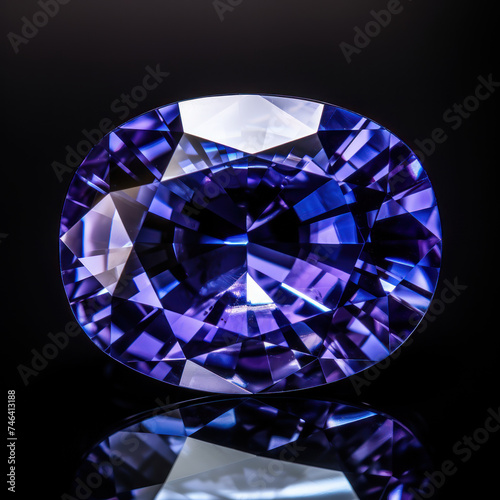 Sapphire ​gem ​of flawless quality cut on dark black background