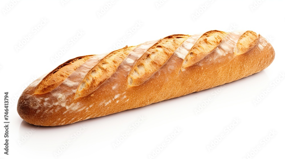 Isolated French Loaf Bread on White Background - One Loaf Bread with Golden Crust and Seeds 