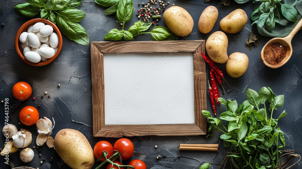 Potato background with white board in the middle Potato background with white board in the middle