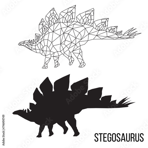 Abstract geometric triangle polygonal dino stegosaurus silhouette isolated on white background	