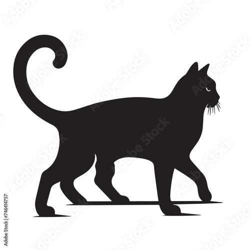 Vintage Retro Styled Vector Siamese Cat Silhouette Black and White - illustration