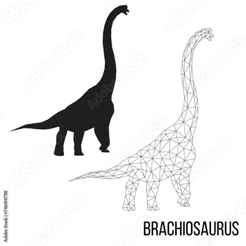 Abstract geometric triangle polygonal dino brachiosaurus silhouette isolated on white background	