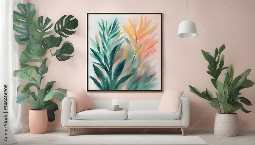 Vibrant Abstract Painting with Oil Pastels in Modern Interior - Artistic Poster Vibrant Abstract Painting with Oil Pastels in Modern Interior - Artistic Poster
