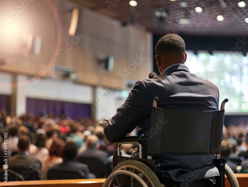 Disability advocate speaker at a conference inspiring change awareness and action photo