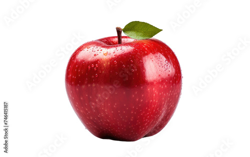 Red Apple With Green Leaf. The apple appears fresh and ripe, with a vibrant color contrast between the red fruit and the green leaf. on a White or Clear Surface PNG Transparent Background.