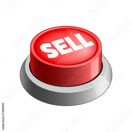 Sell red button isolated on white background vector illustration. Concept illustration. Hand drawn color vector illustration.