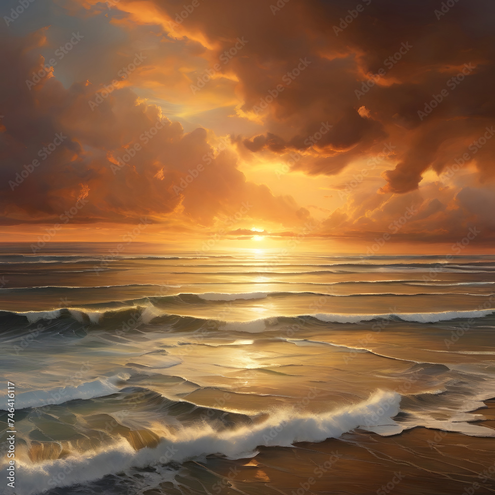 Obraz premium the sun sets on the red sky sea beach