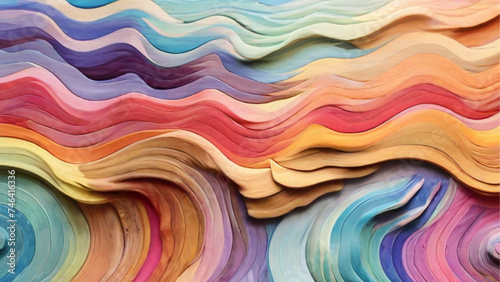 Colorful wave pastel wood texture with blocks. Generative AI.
