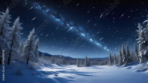 Starry Snowfall: Celestial Showers on a Blanket of Snow photo