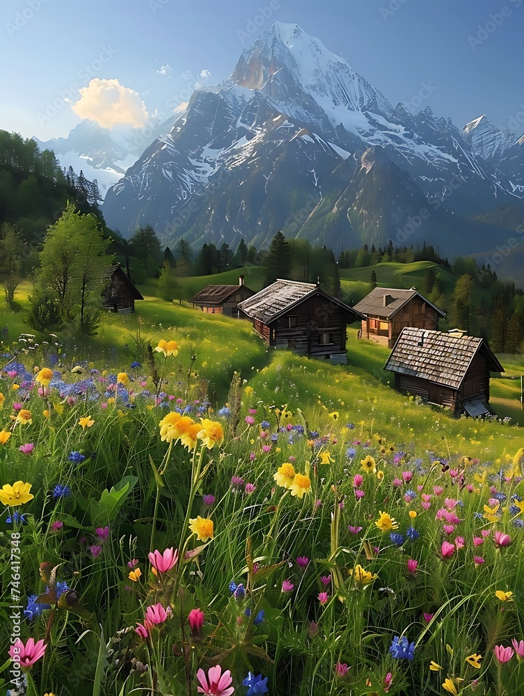 Idyllic springtime mountain scene in the Alps Idyllic springtime mountain scene in the Alps