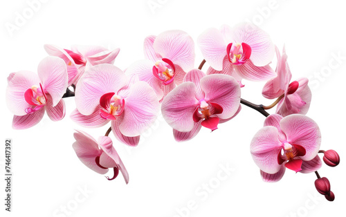 Group of Pink Orchids. A cluster of delicate pink orchids arranged neatly showcasing their vibrant color and intricate petals. on a White or Clear Surface PNG Transparent Background.