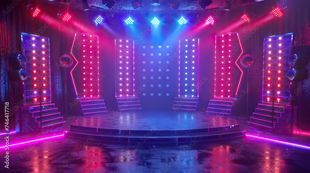 Classic Game Show Set with Bright Lights and Contestant Seating. Concept of Nostalgia, Fun, and Entertainment